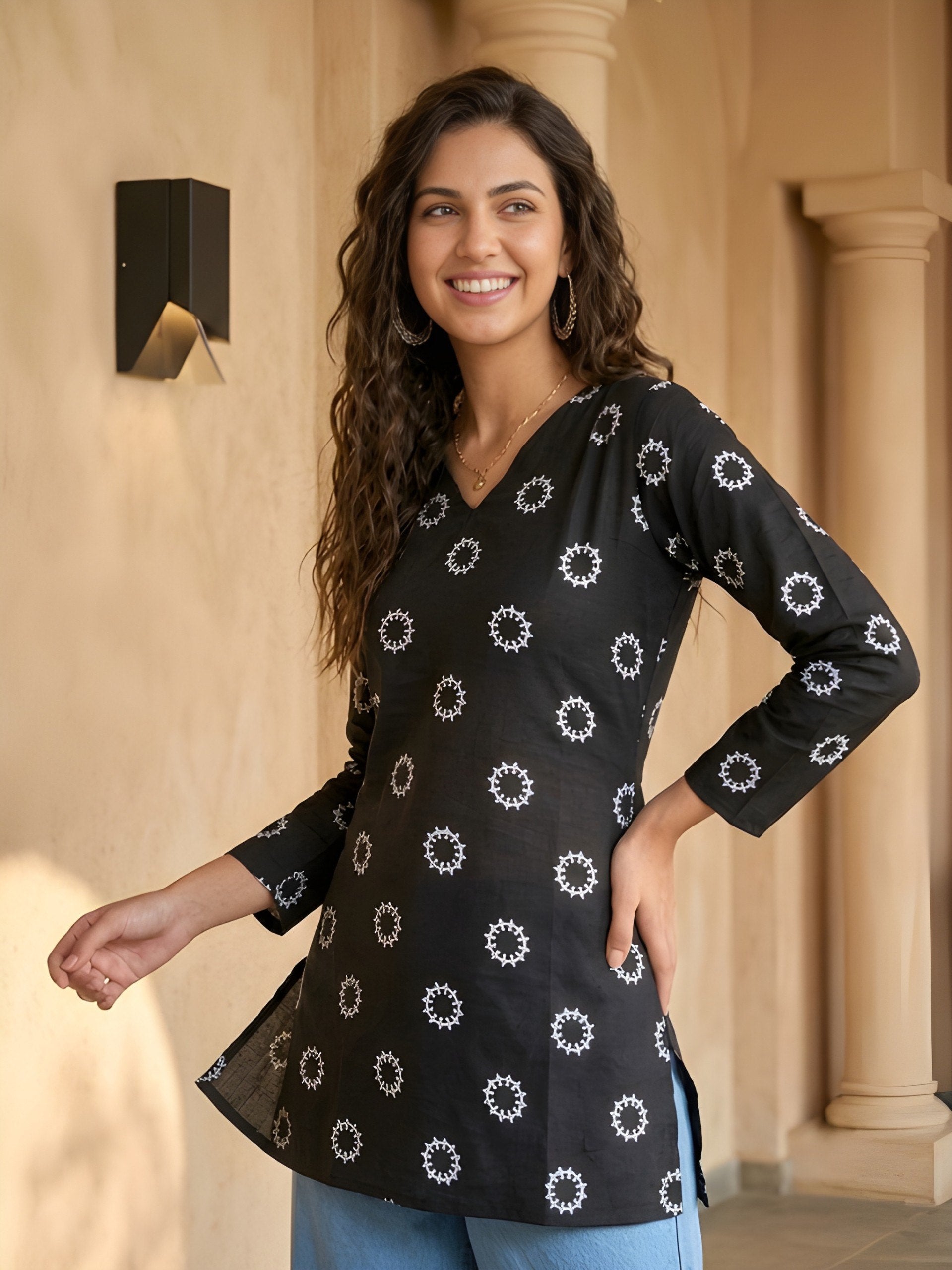 Woman V-neck Straight Short Kurti & Tunic