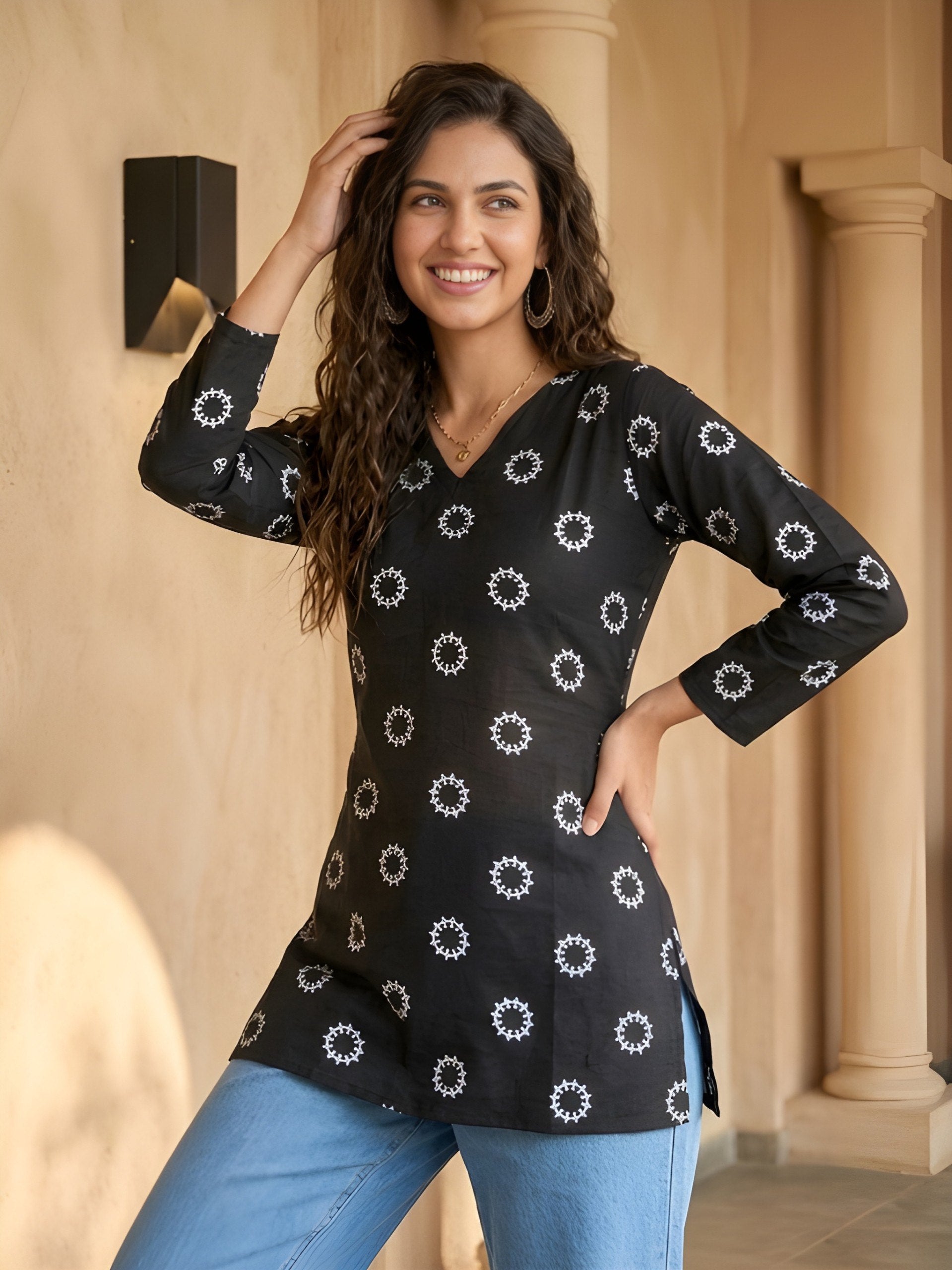 Woman V-neck Straight Short Kurti & Tunic