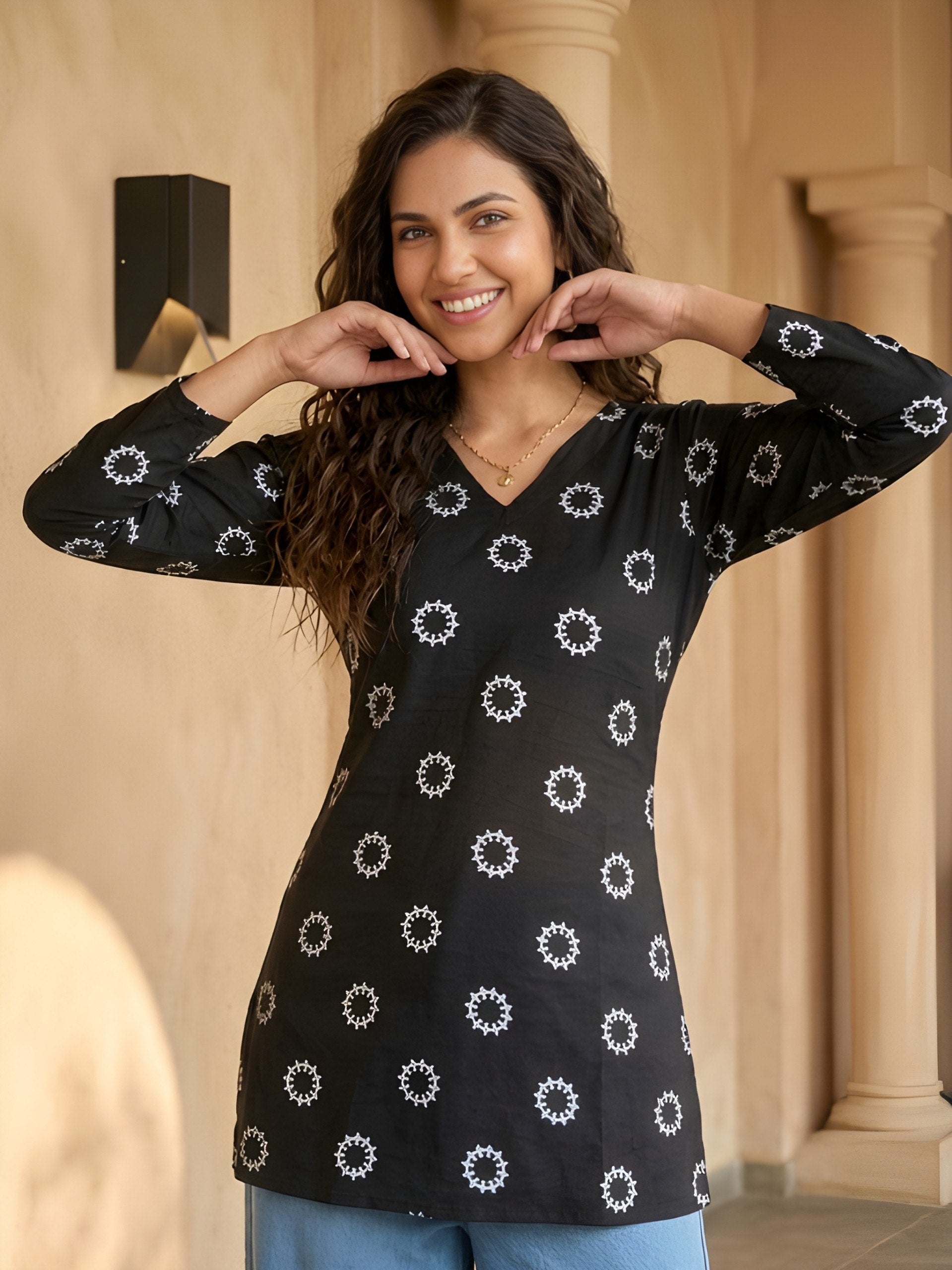 Woman V-neck Straight Short Kurti & Tunic