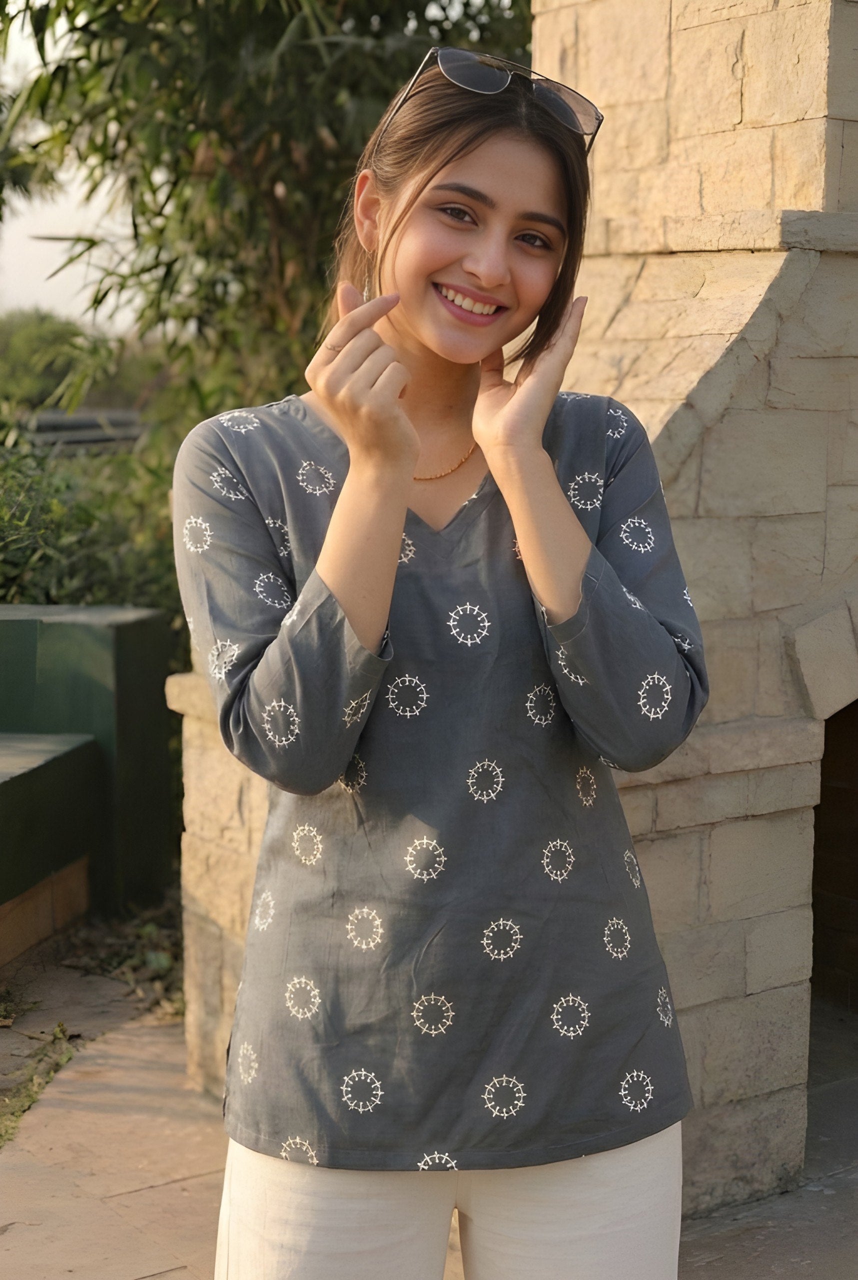 Woman V-neck Straight Short Kurti & Tunic