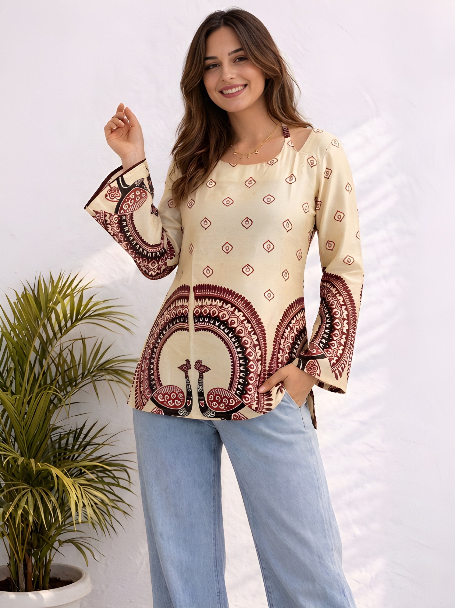 Women's Off-White Cotton Kalamkari Printed Tunic