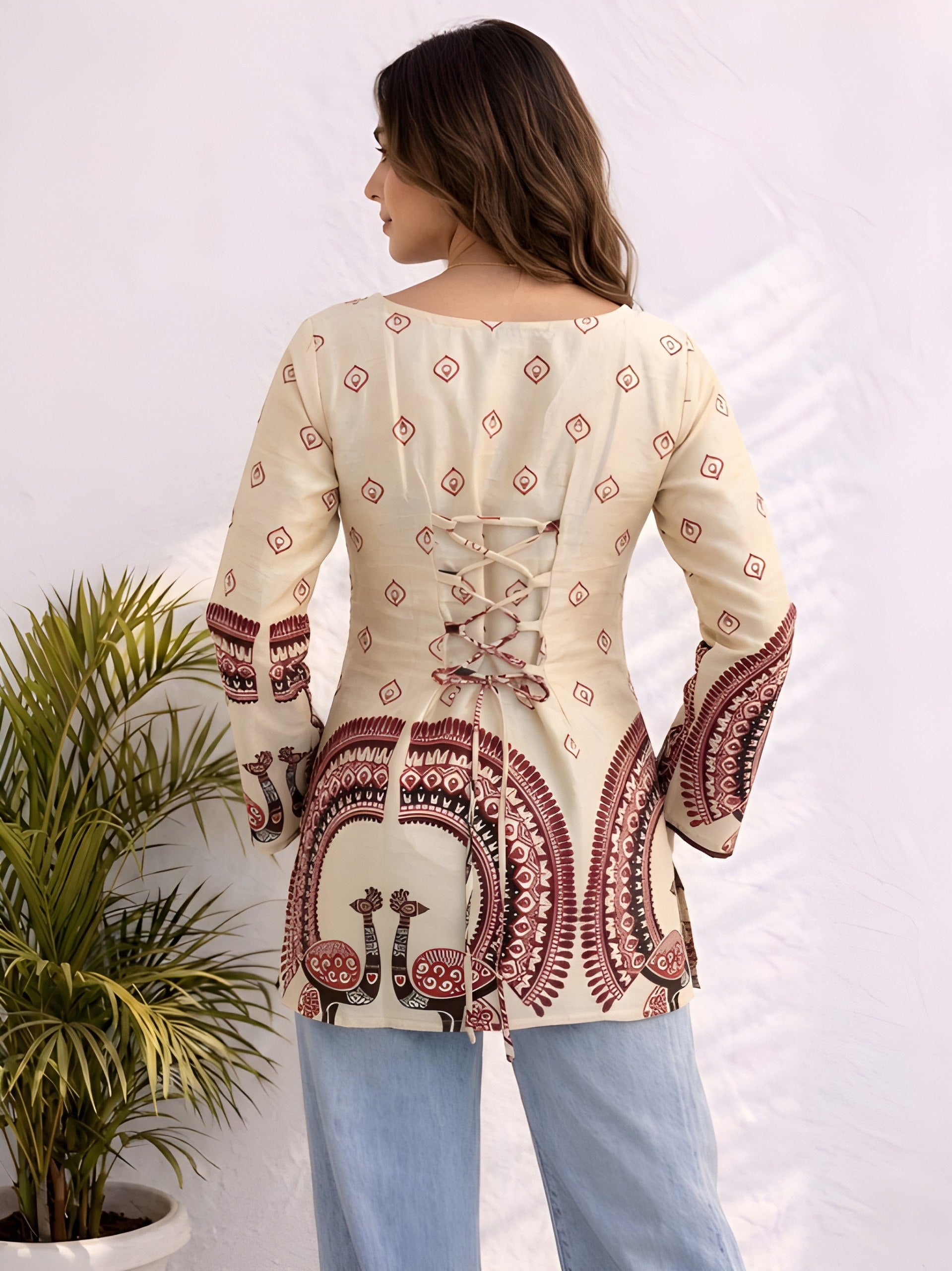 Women's Off-White Cotton Kalamkari Printed Tunic
