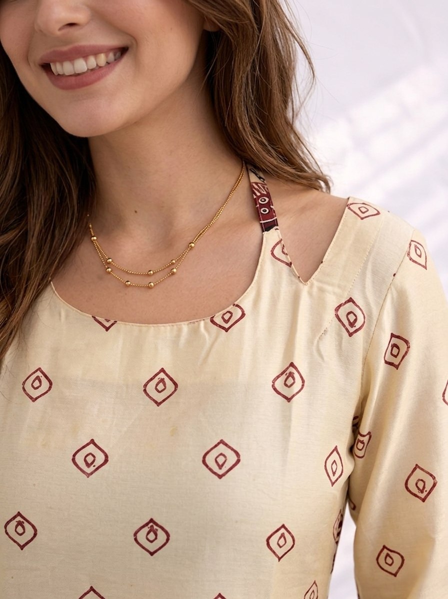 Women's Off-White Cotton Kalamkari Printed Tunic