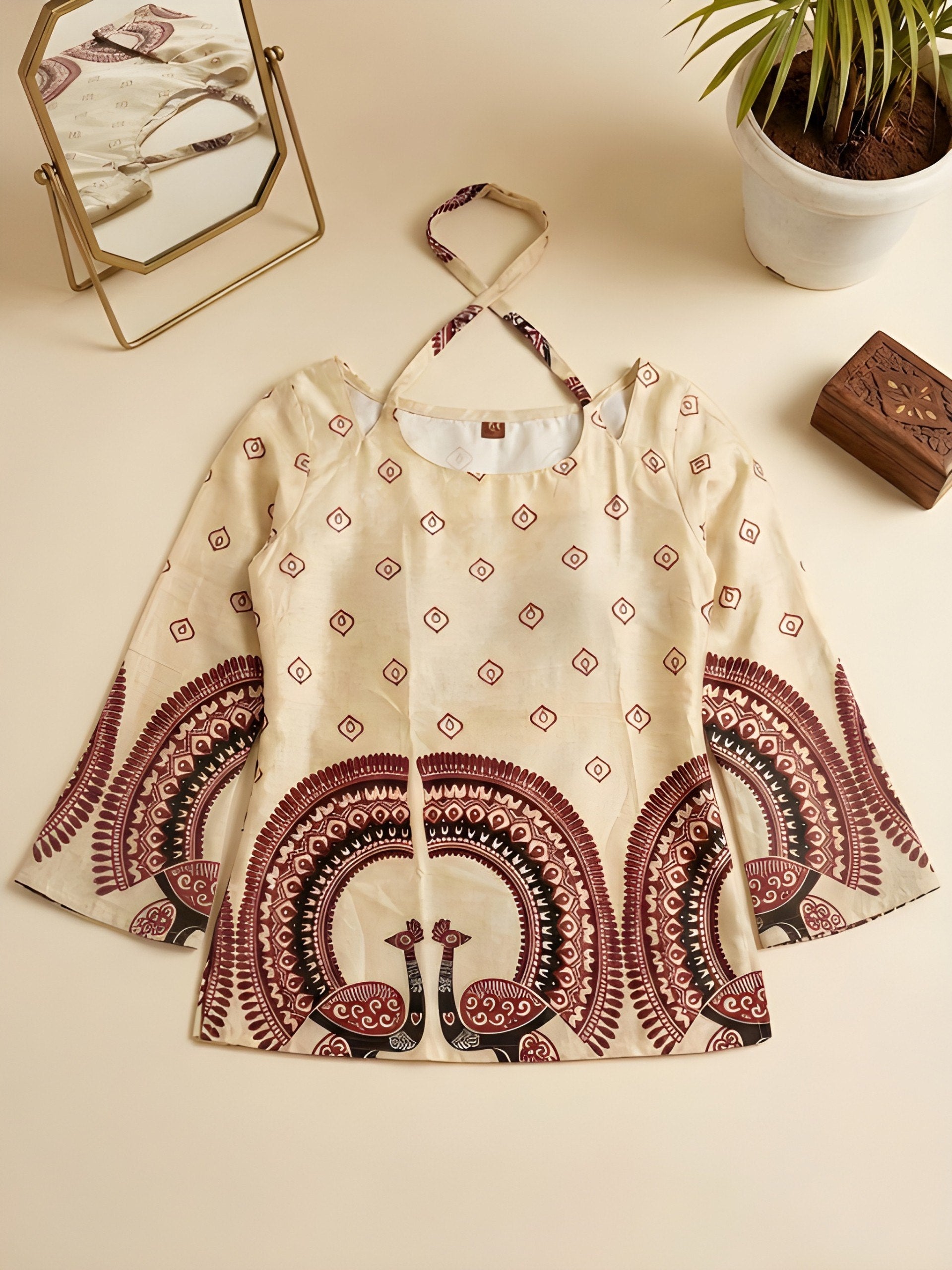 Women's Off-White Cotton Kalamkari Printed Tunic