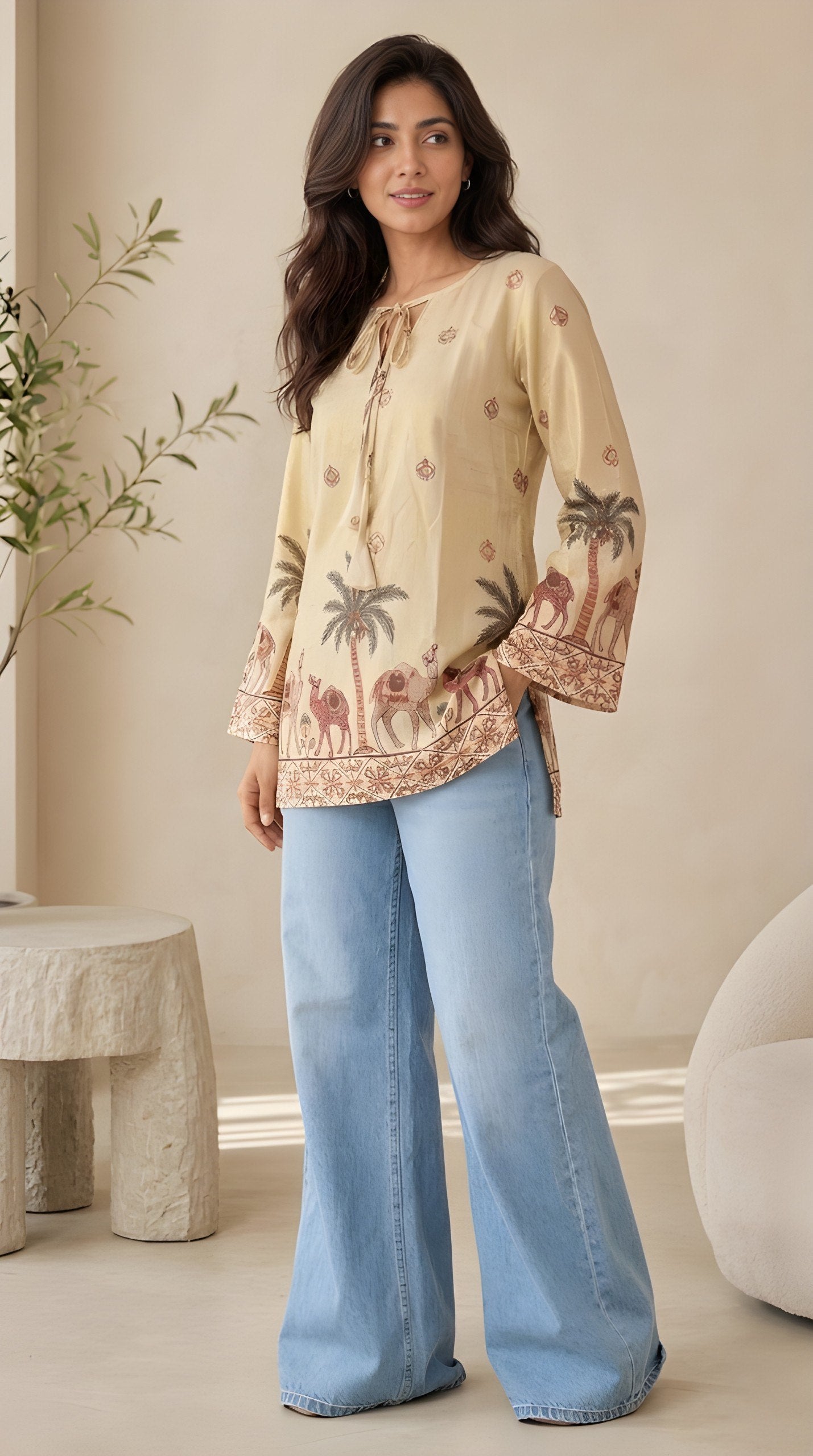 Woman V-neck Straight Short Kurti & Tunic