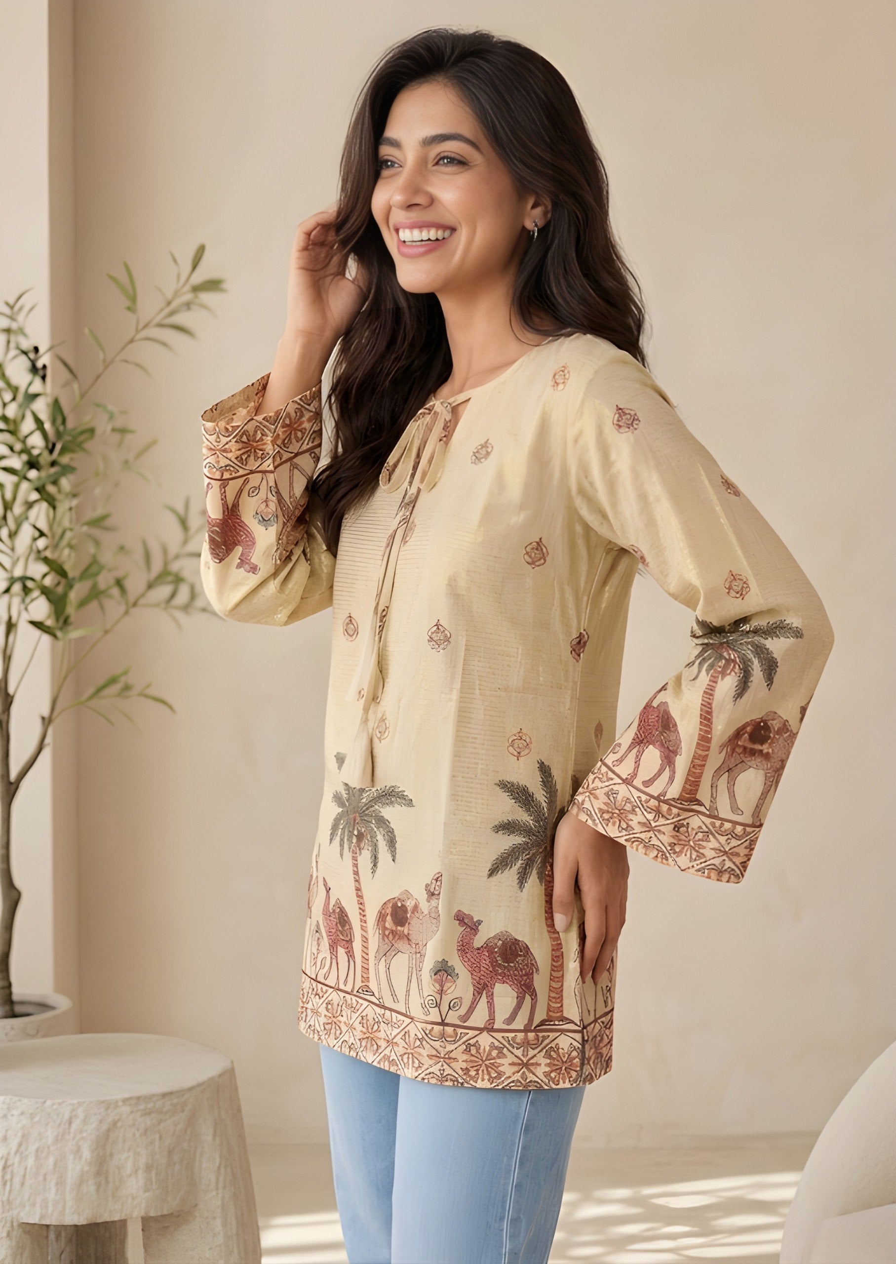 Woman V-neck Straight Short Kurti & Tunic