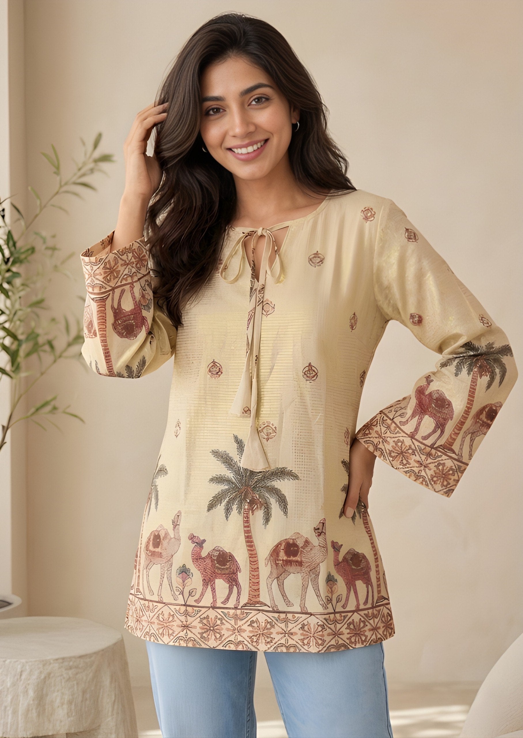 Woman V-neck Straight Short Kurti & Tunic