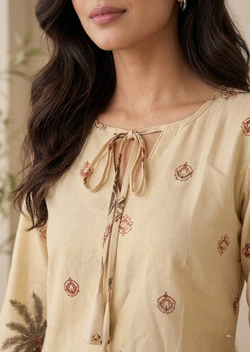 Woman V-neck Straight Short Kurti & Tunic