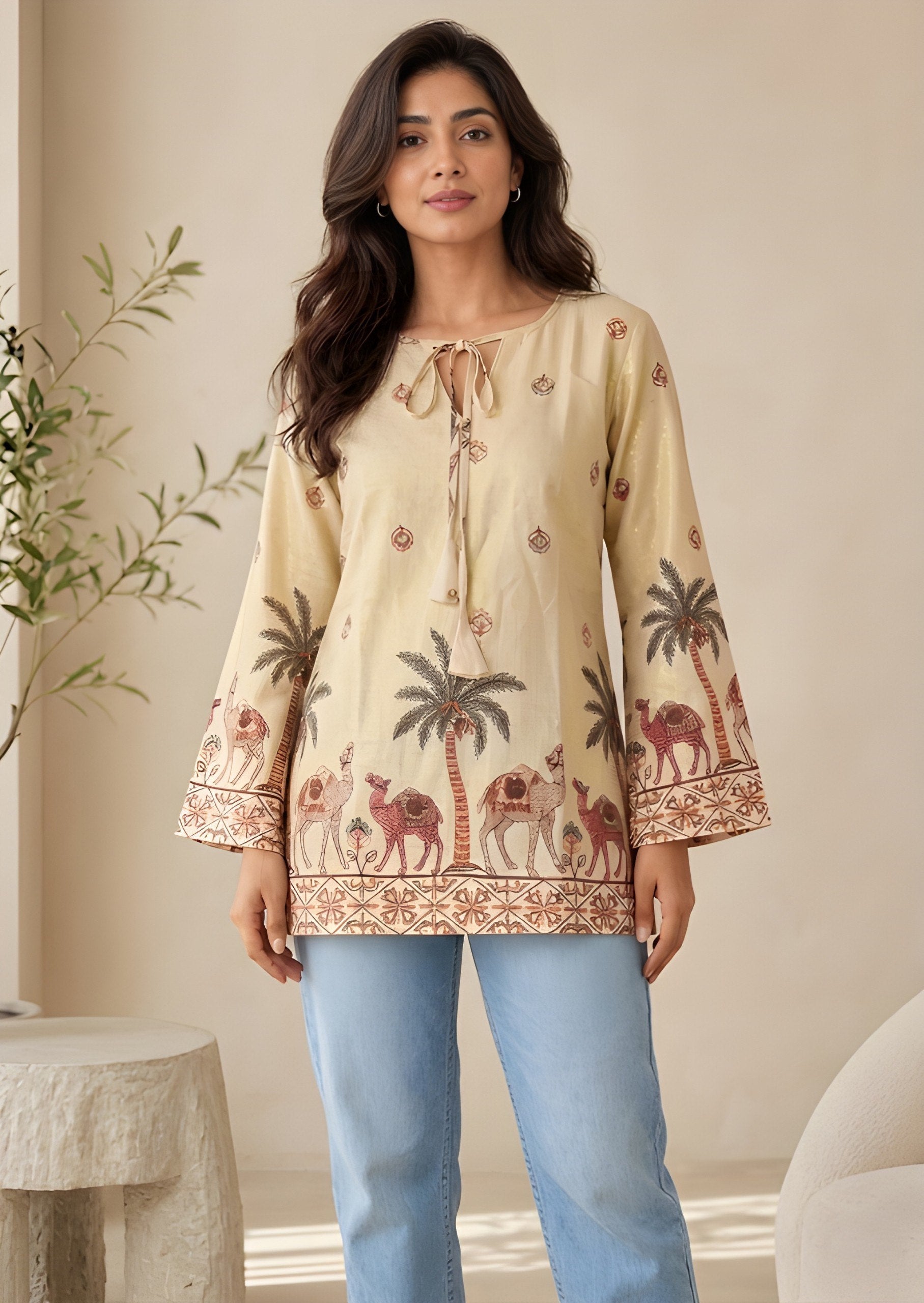 Woman V-neck Straight Short Kurti & Tunic