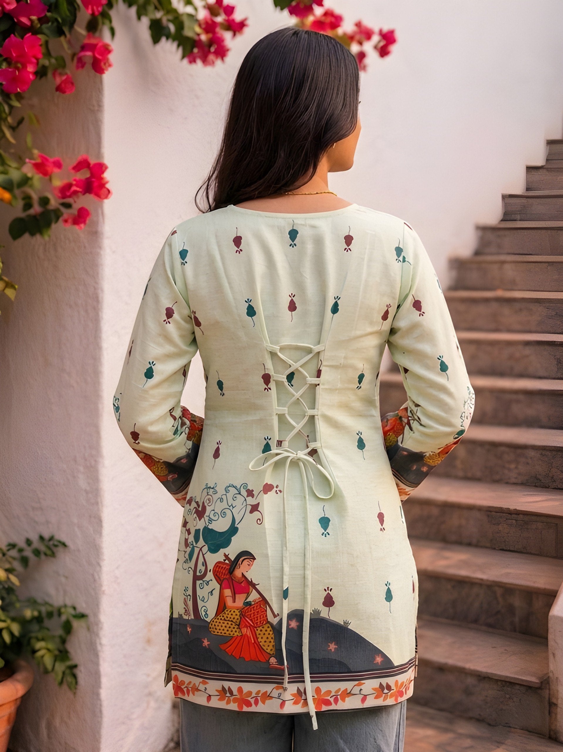Women's Cream Cotton Kalamkari Print Tunic