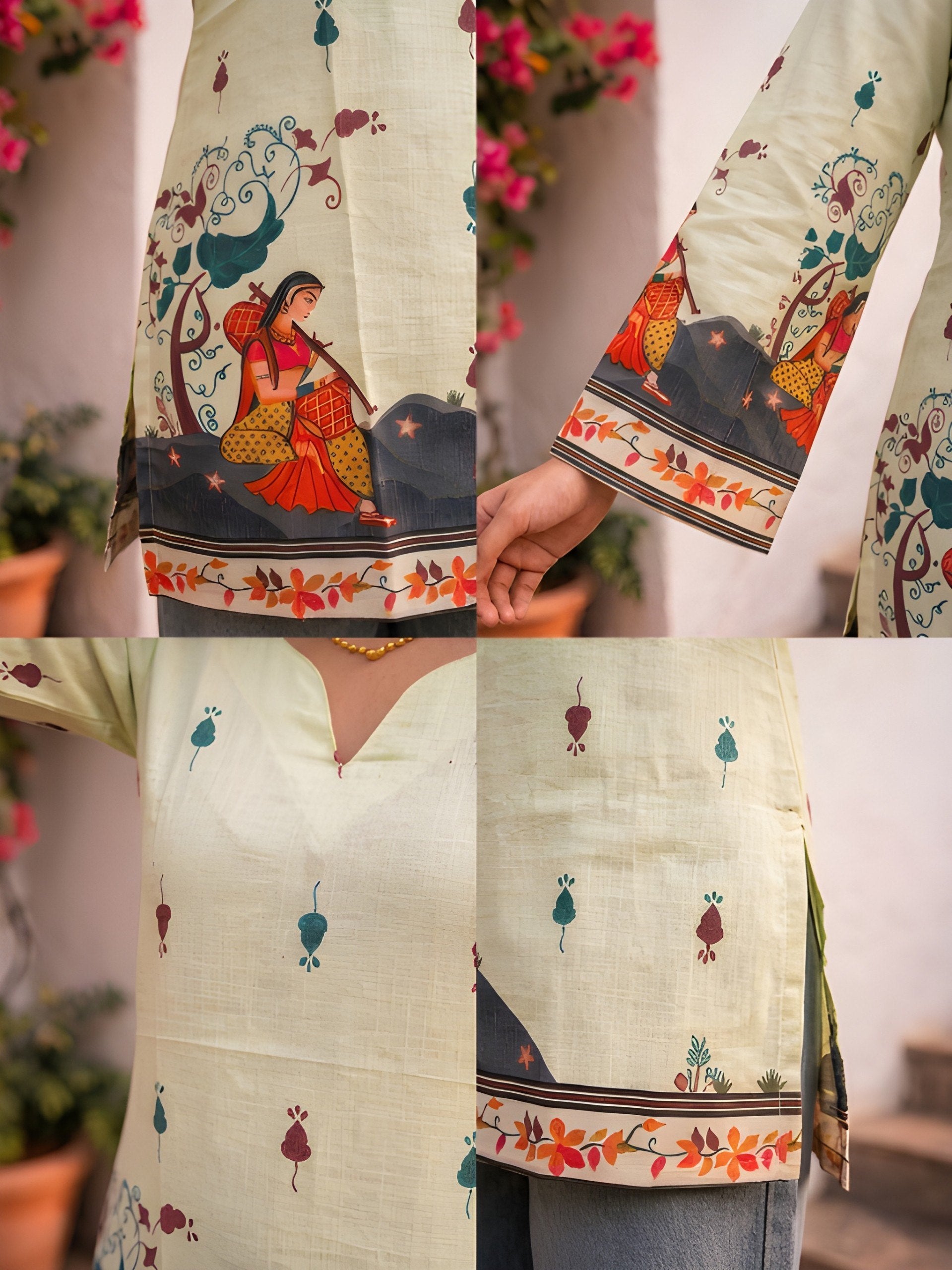 Women's Cream Cotton Kalamkari Print Tunic
