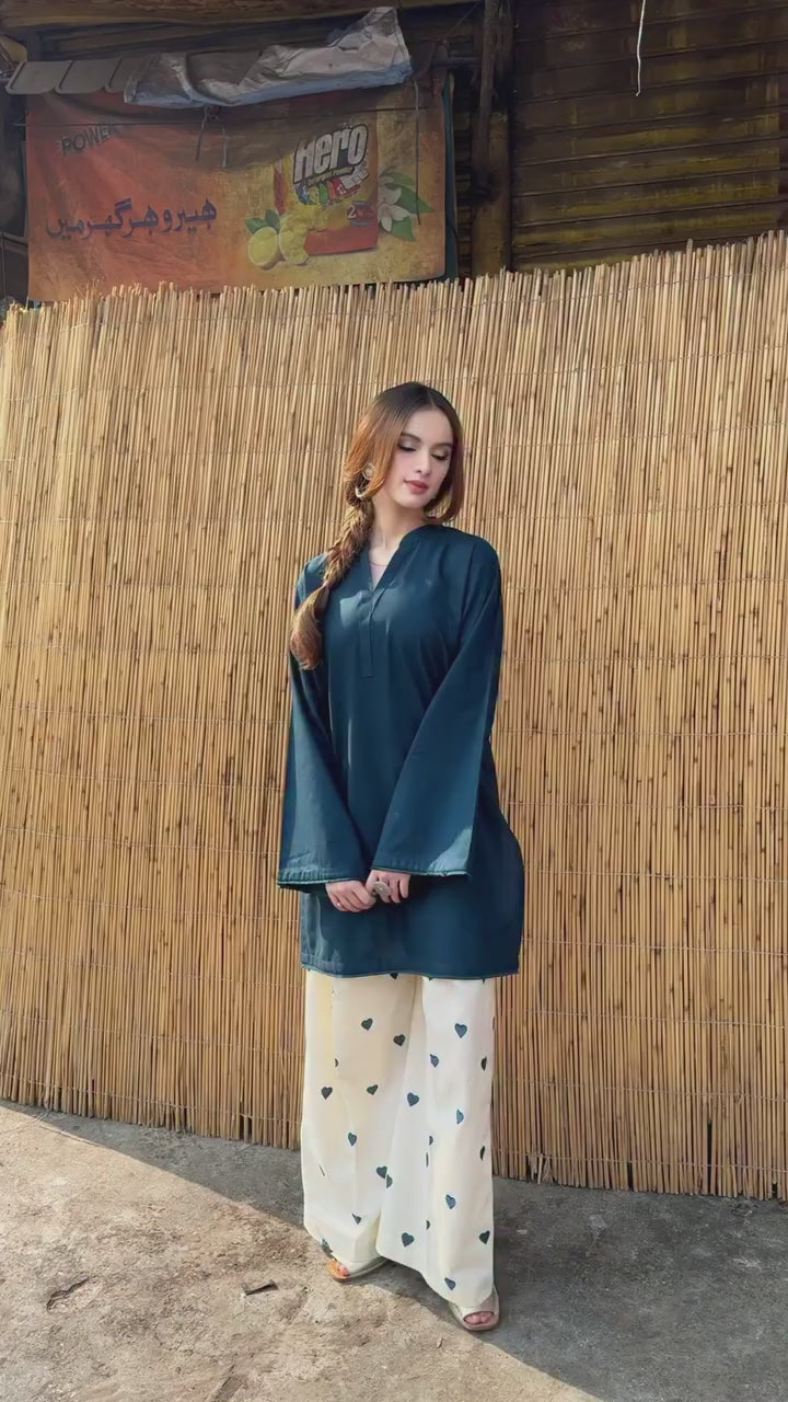 Dhanak Straight Kurti with Heart Print Palazzo