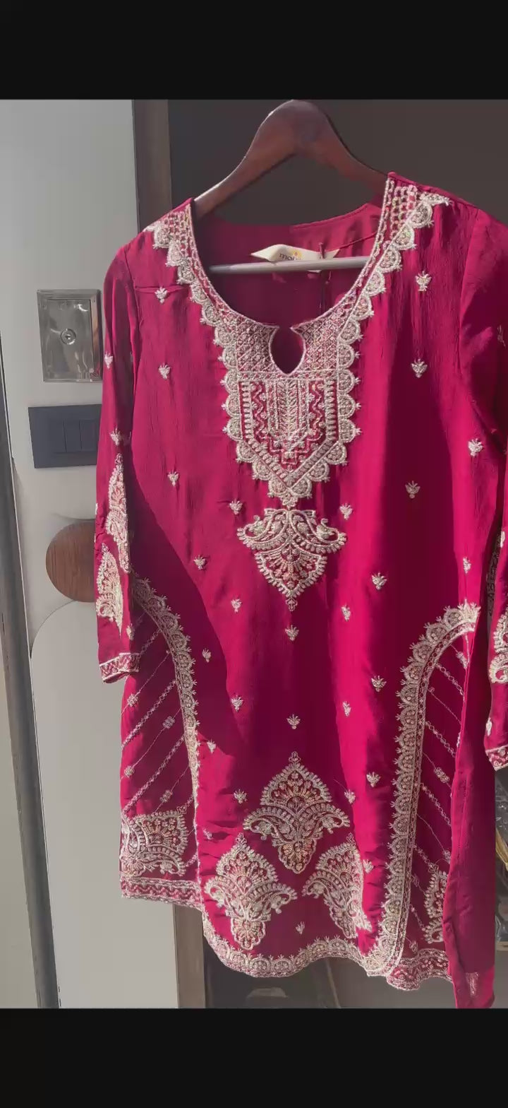 Luxury Maroon Embroidered Sharara Set For Women