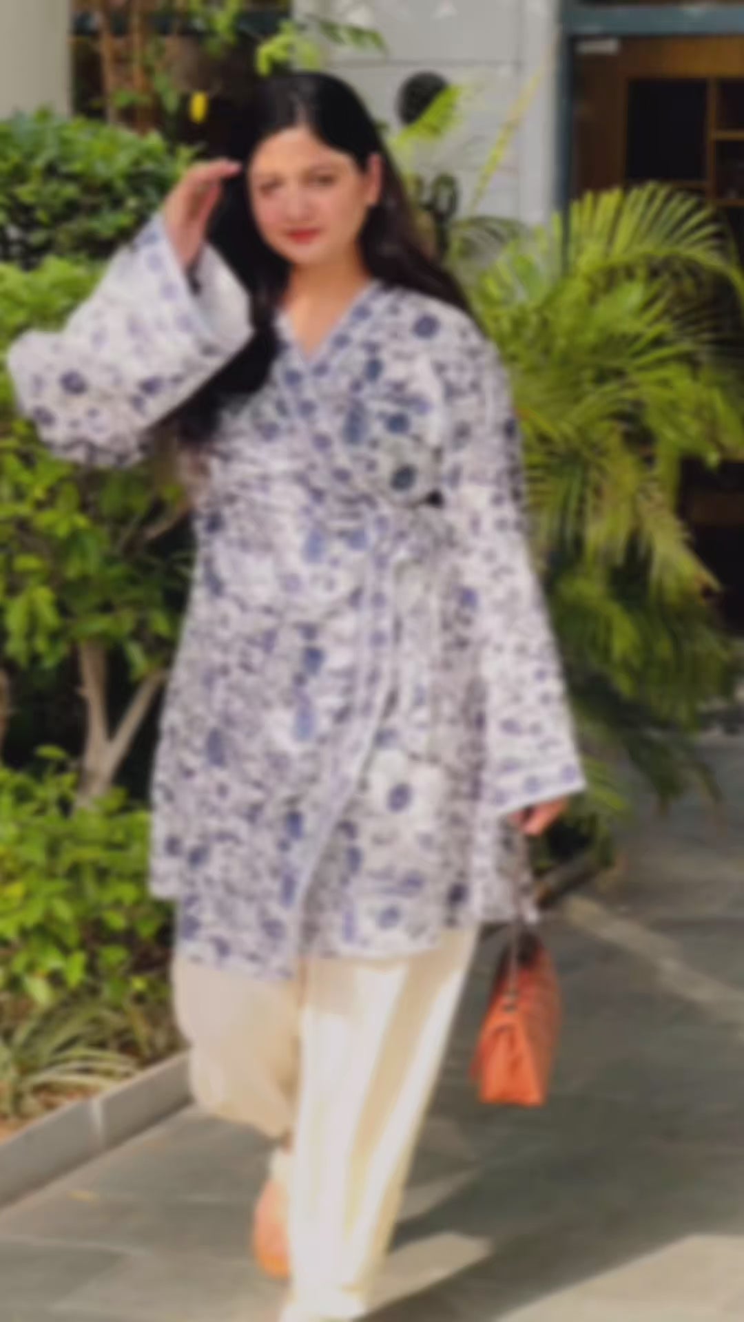 Miru - Botanical Print Kimono Style Kurta Set for Women