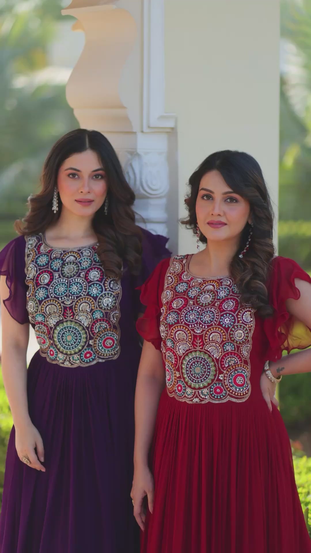 Flutter Sleeve Embroidered Anarkali Gown