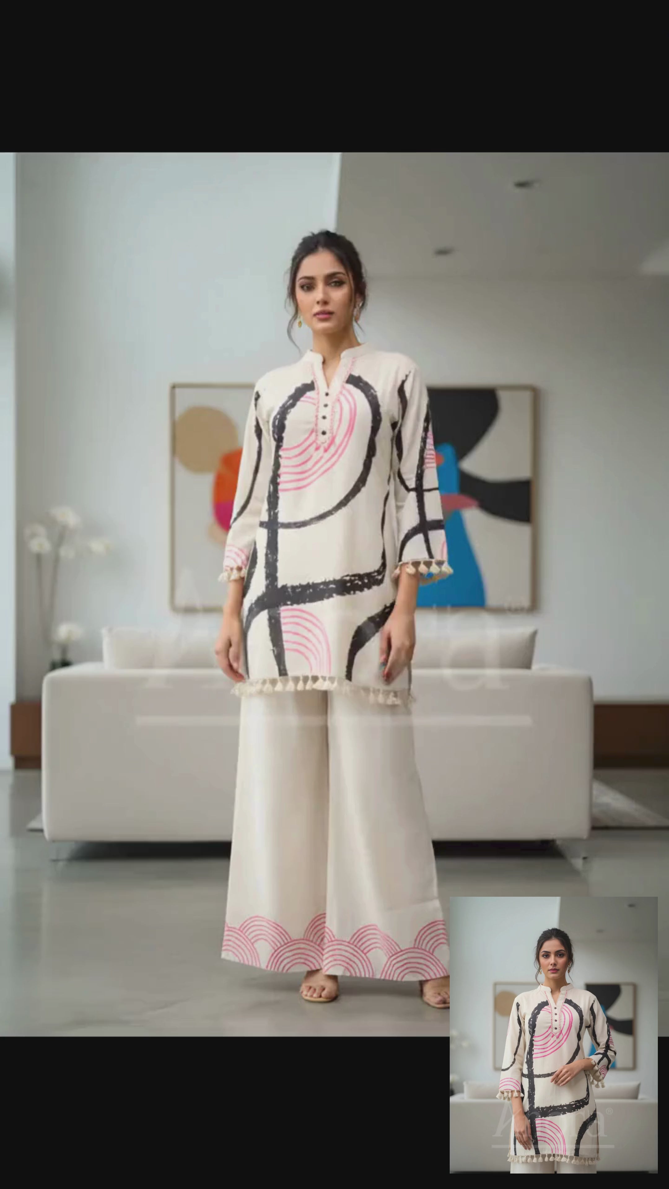 Modern Ethnic Cream Kurta Palazzo Set