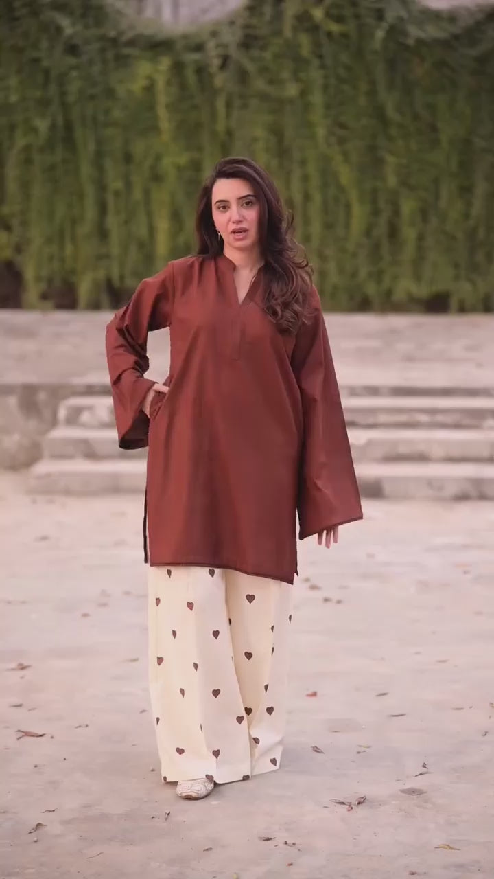 Dhanak Straight Kurti with Heart Print Palazzo