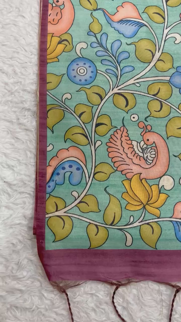 Kajal- Women Tussar Silk Saree with Kalamkari Print