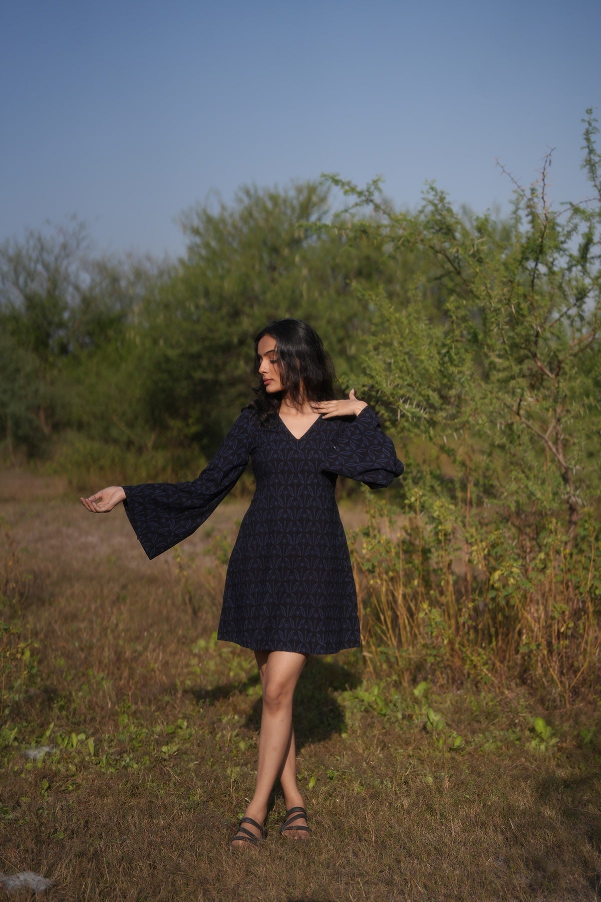 Midnight Bloom Printed Mini Dress