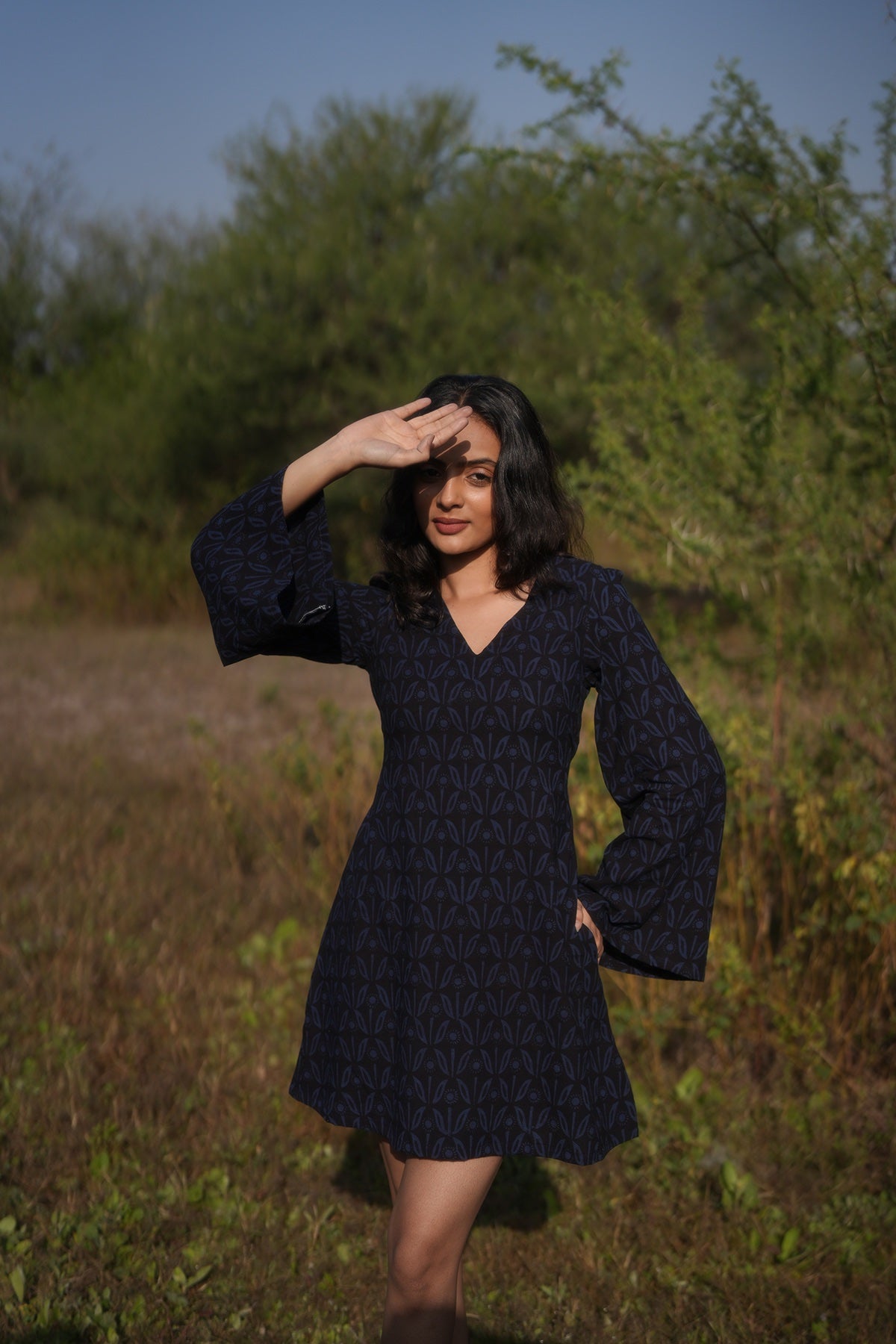 Midnight Bloom Printed Mini Dress